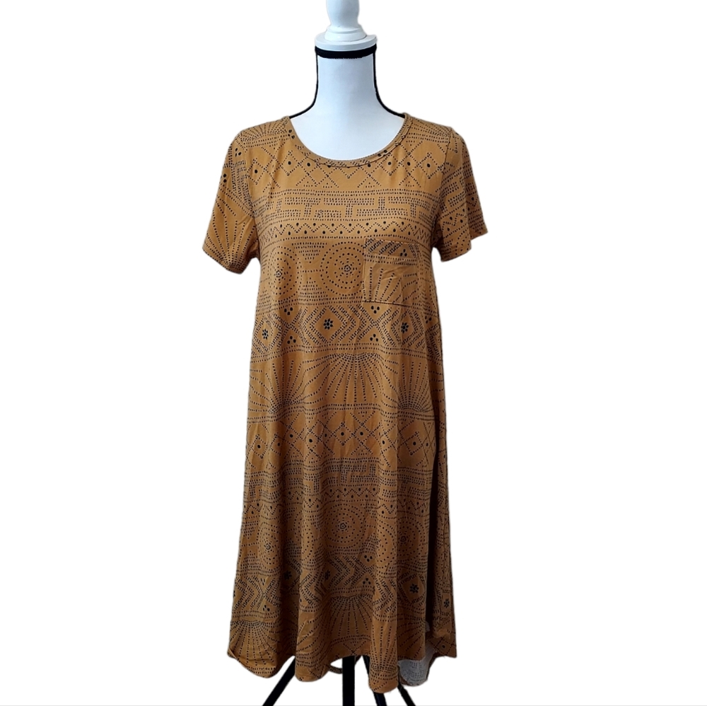 Lularoe Carly Hi-Low Dress Tan & Navy Southwestern Print Small